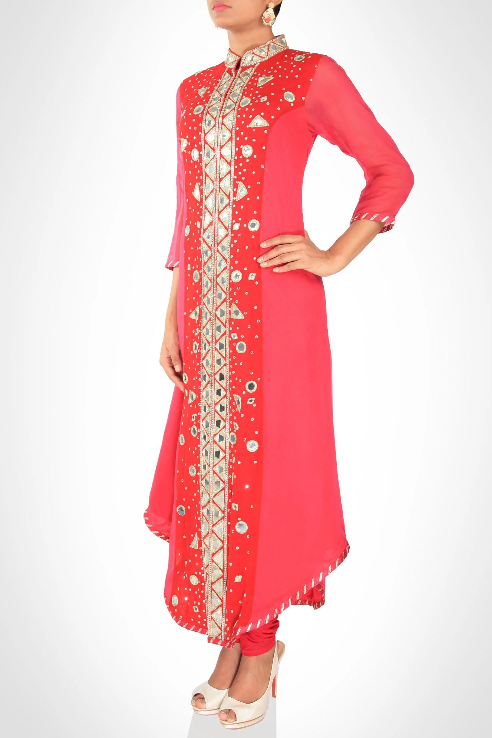 Coral Toned U-Cut Kurta - Image 3