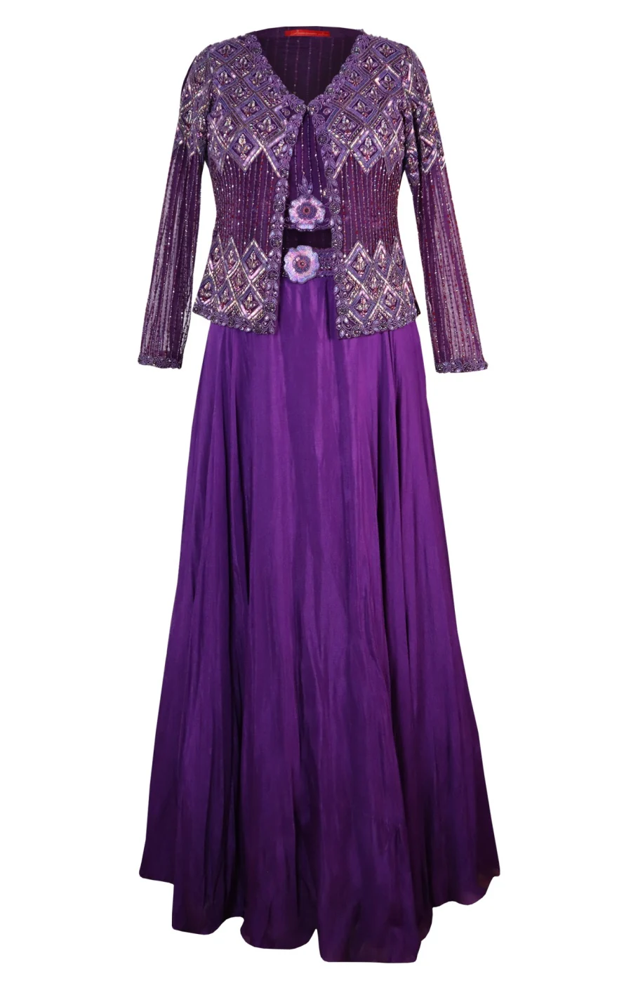 Crop Top Skirt With Embellished Jacket - PURPLE - Image 6