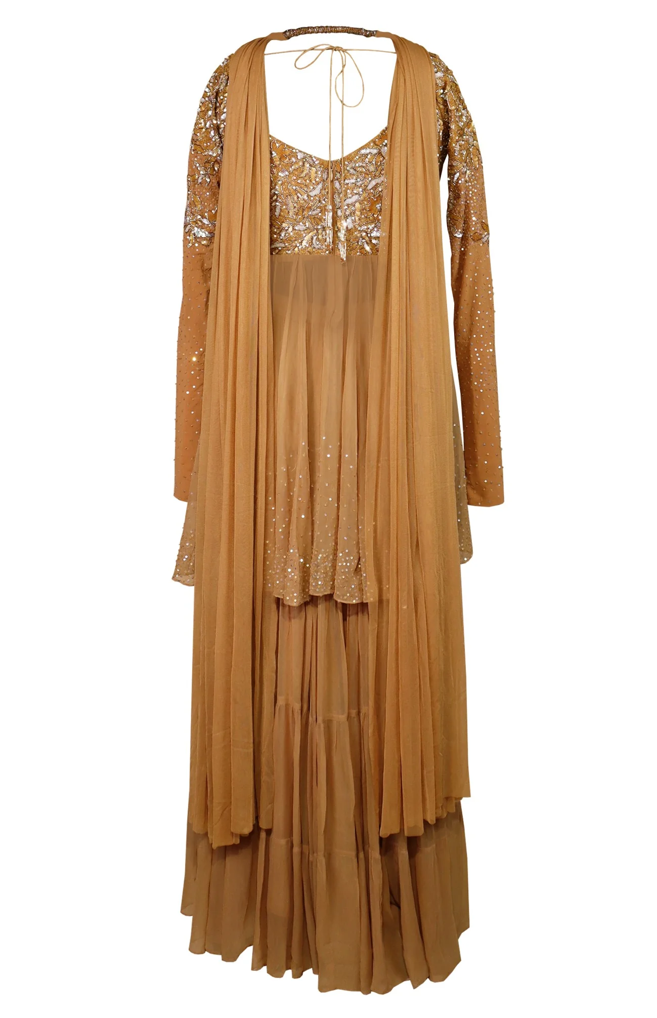 Georgette Short Anarkali With Sharara - GOLDEN - Image 7