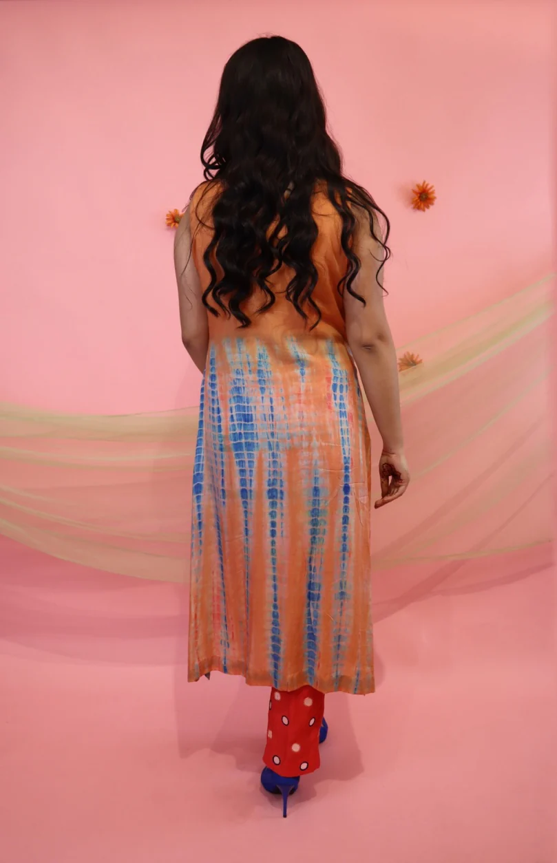 Mul Kurta Set With Mirror Embroidery - PEACH - Image 4