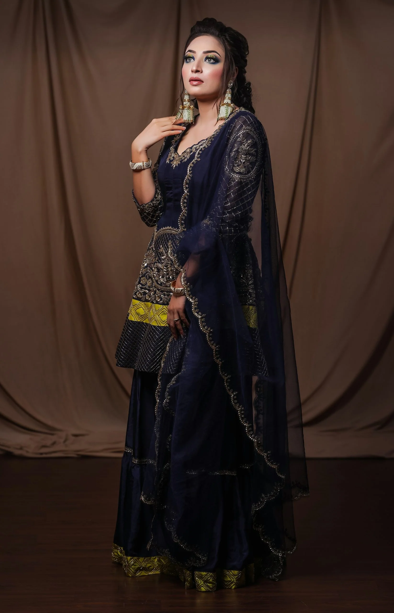 Silk Anarkali With Sharara - NAVY BLUE - Image 4